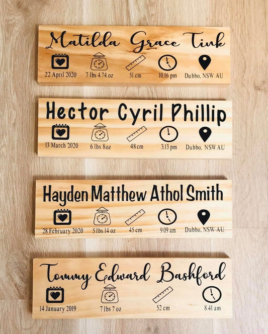 Engraved Personalised Wooden Birth Keepsake